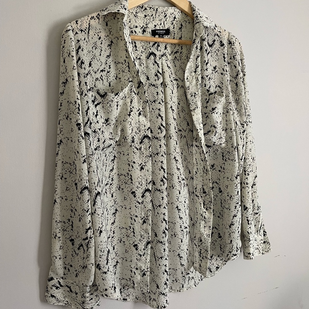 Long Sleeve Snake Print Button Down